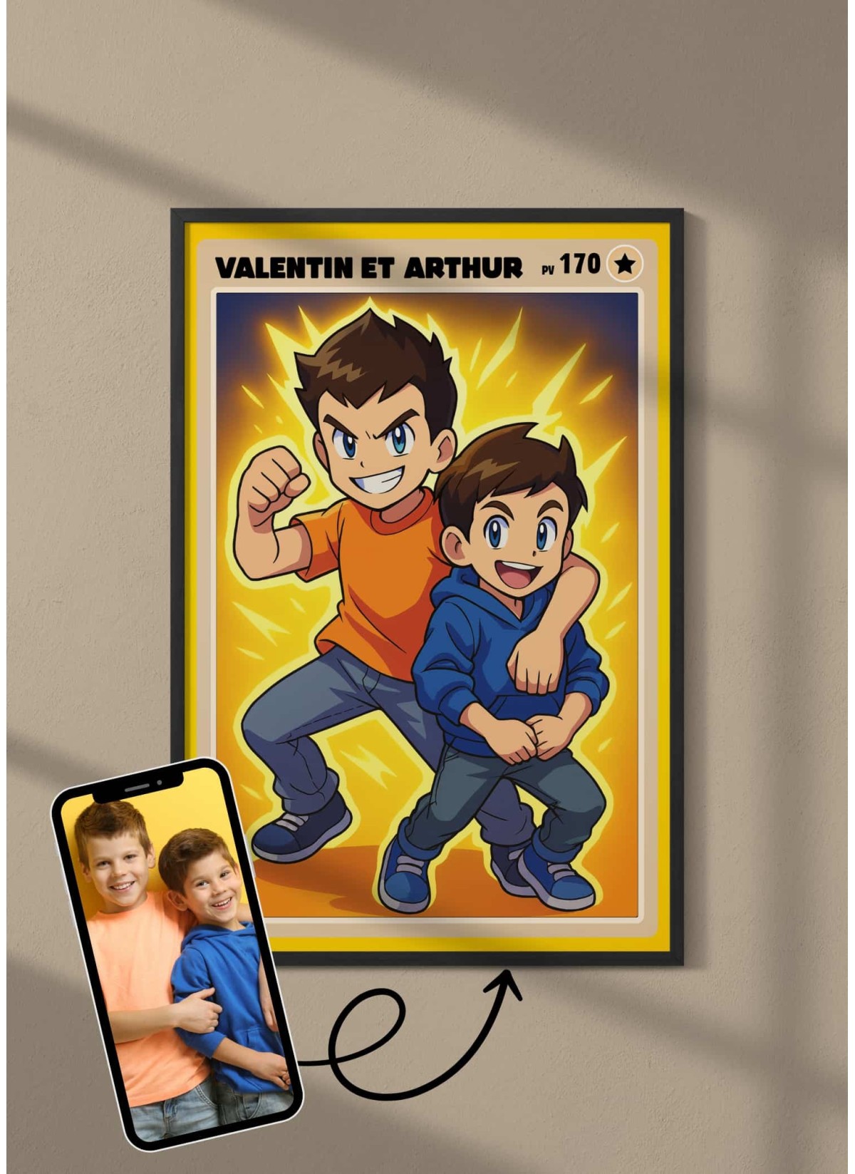Affiche Carte de Collection Personnalisée | Portrait Manga Frère et soeur | LAFFICHERIE