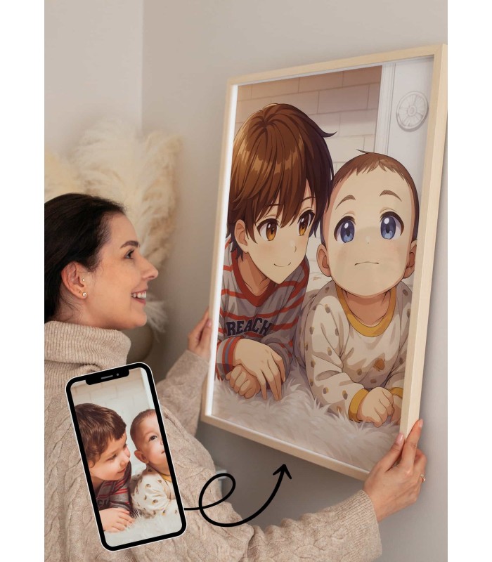 Affiche Manga Personnalisée – Votre photo transformé en personnage manga avec IA┃Frère et soeur | LAFFICHERIE