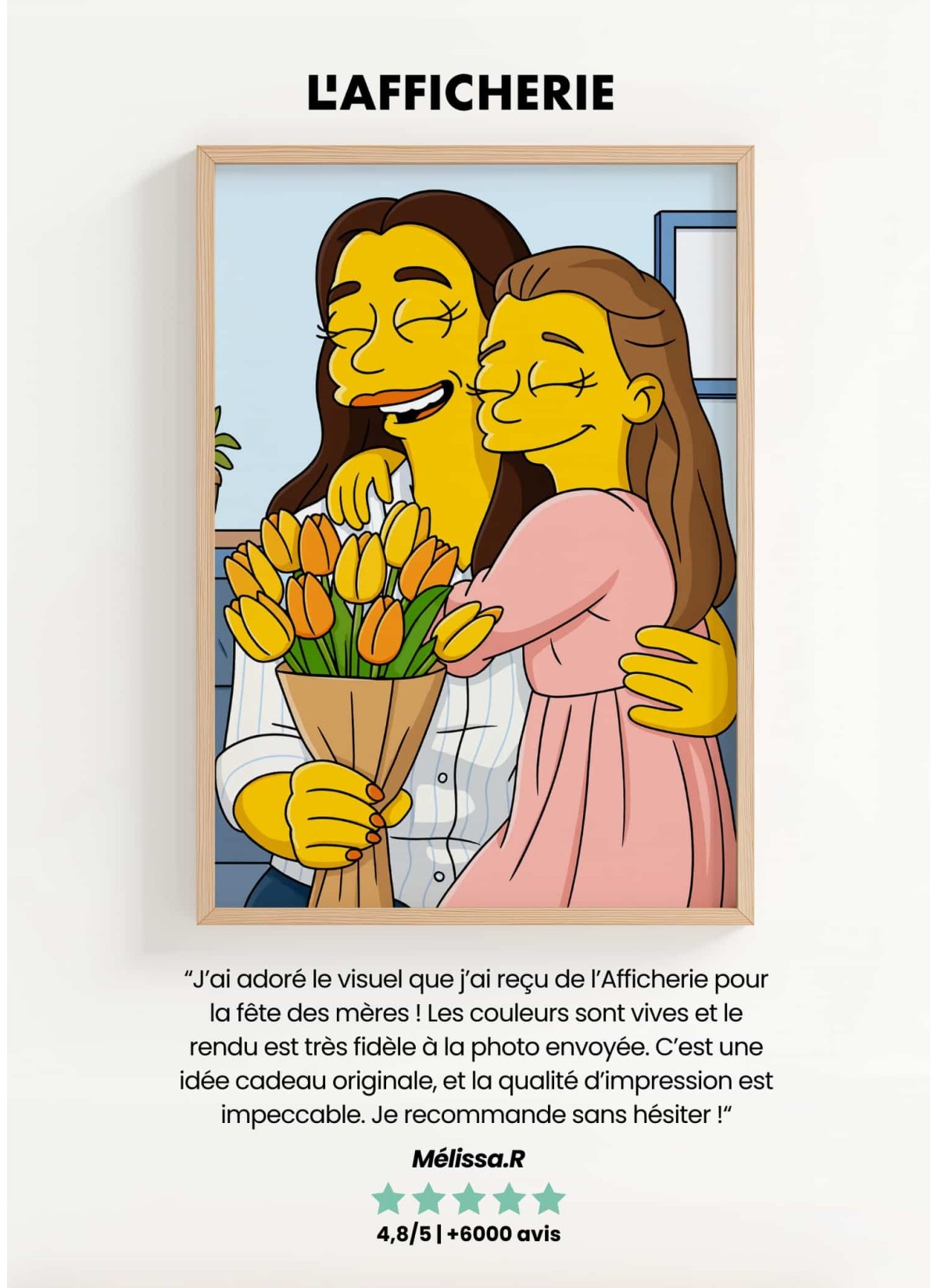 Affiche Cartoon Personnalisée (IA) – Votre portrait en style cartoon jaune pour maman | LAFFICHERIE