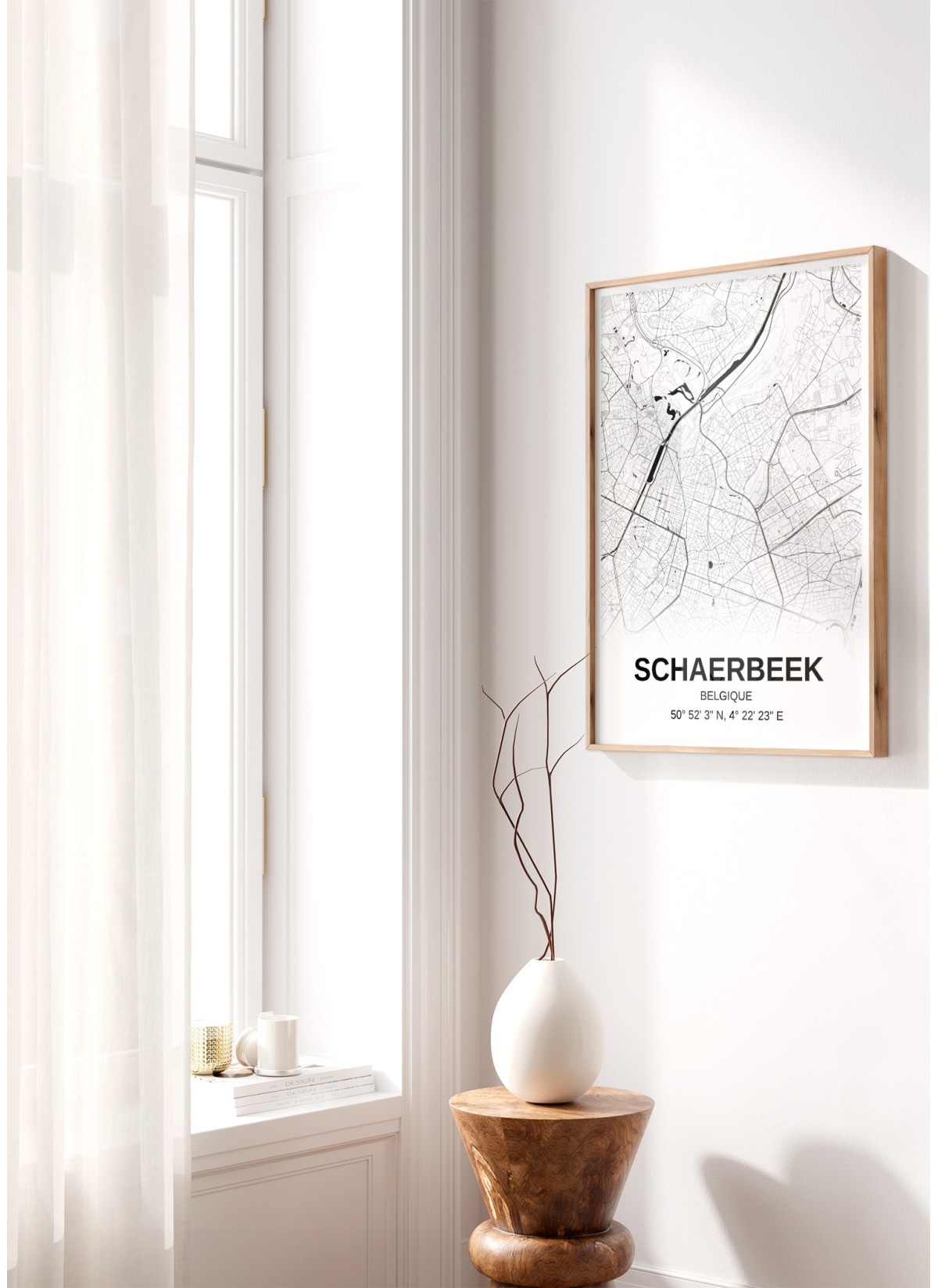Affiche carte Schaerbeek - rectangle Noir et Blanc