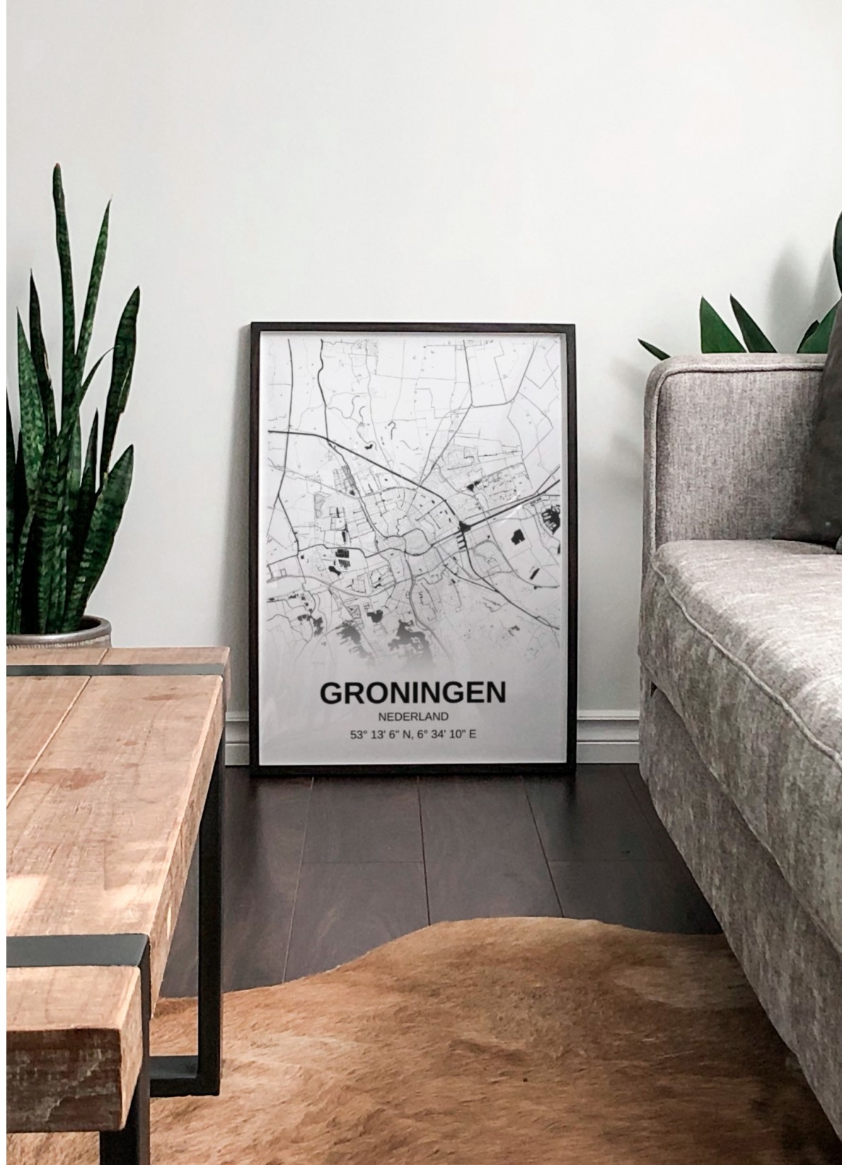 Affiche carte Groningen - rectangle Noir et Blanc