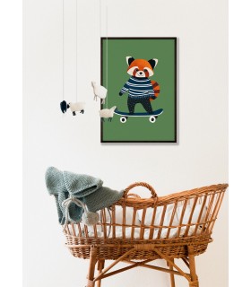 Affiche Panda roux skateur