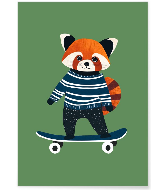 Affiche Panda roux skateur