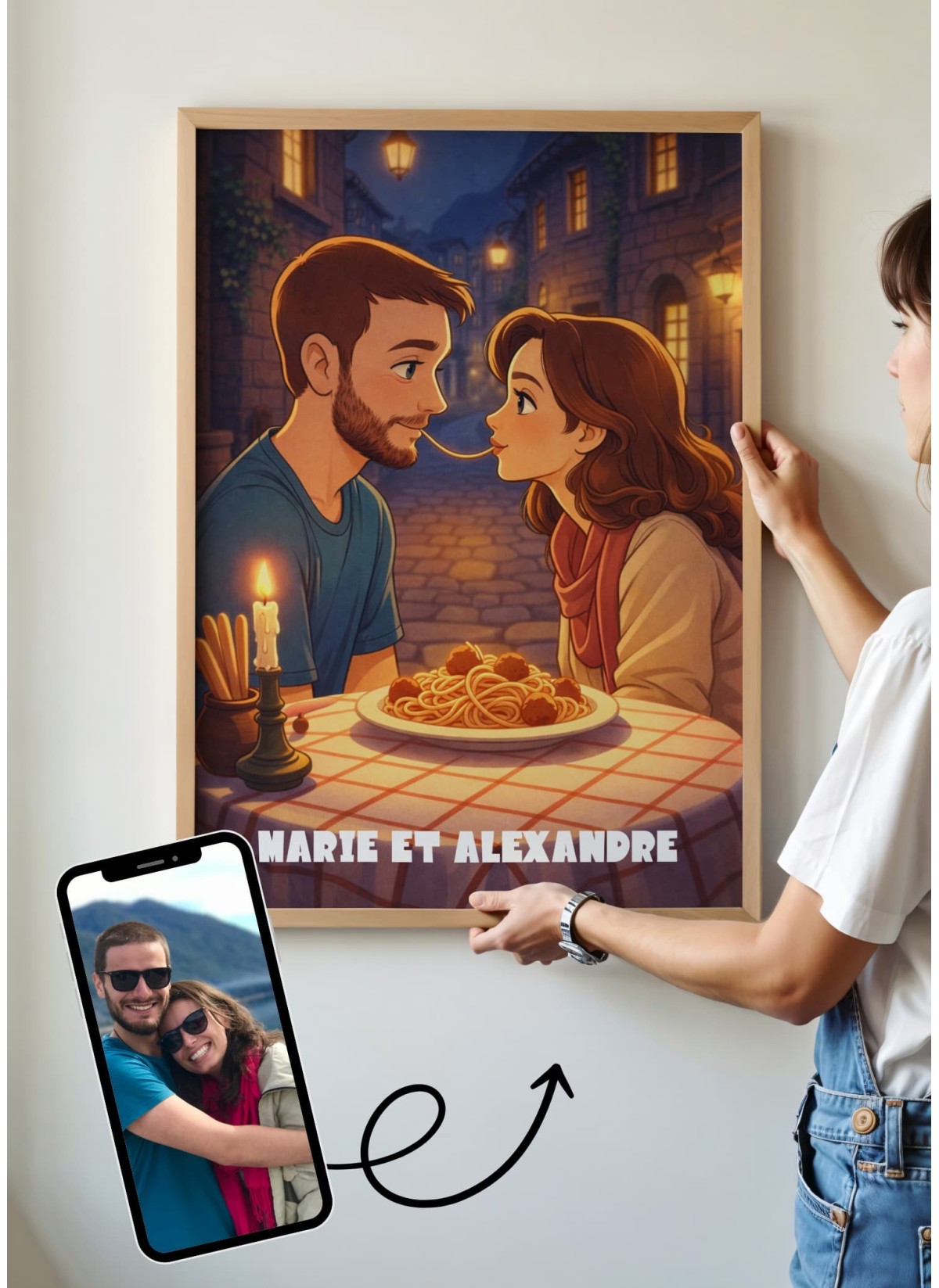 Affiche Personnalisée – Dessin Animé Couple Spaghetti