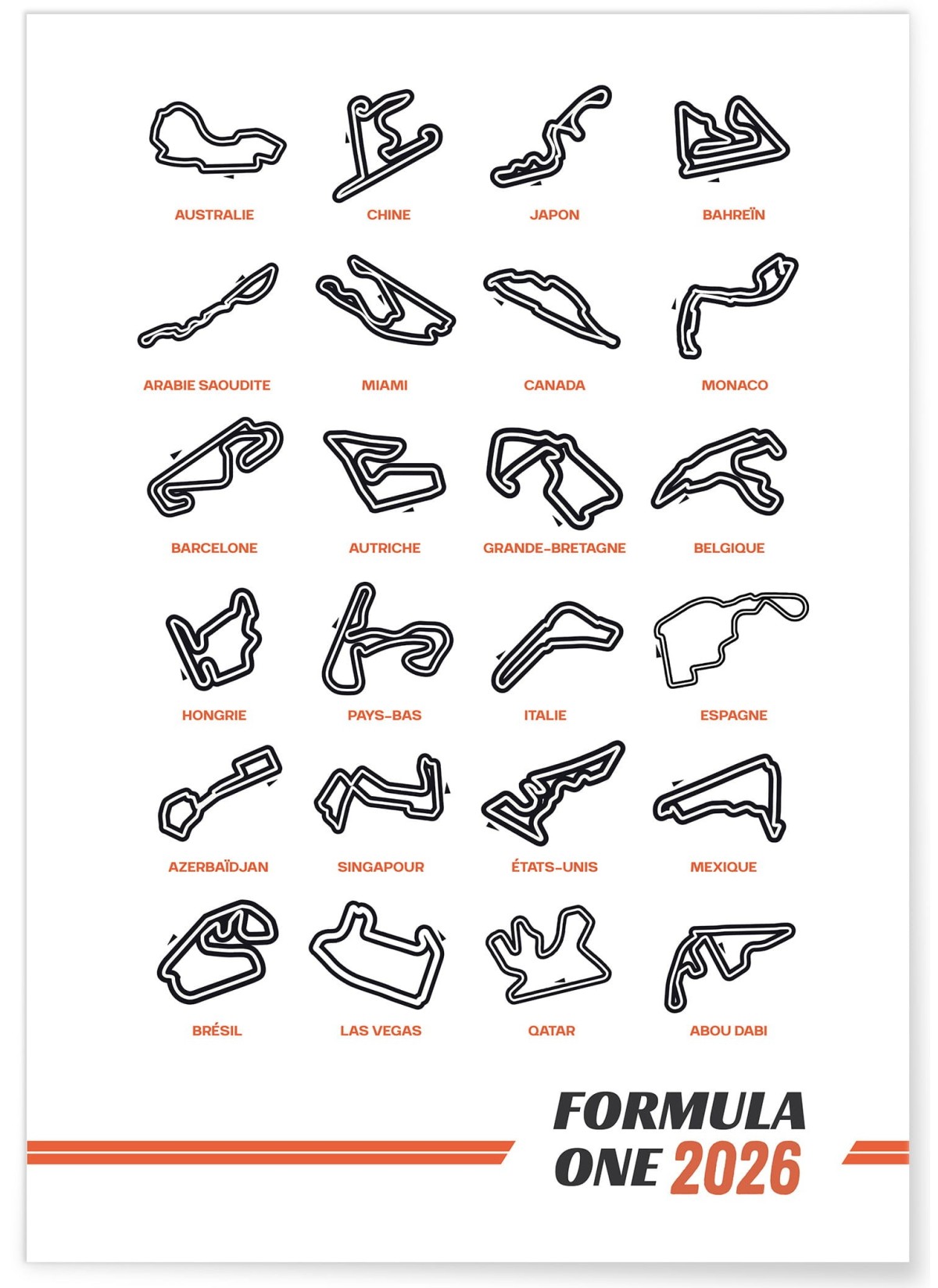 Affiche Circuits Formule 1 2026