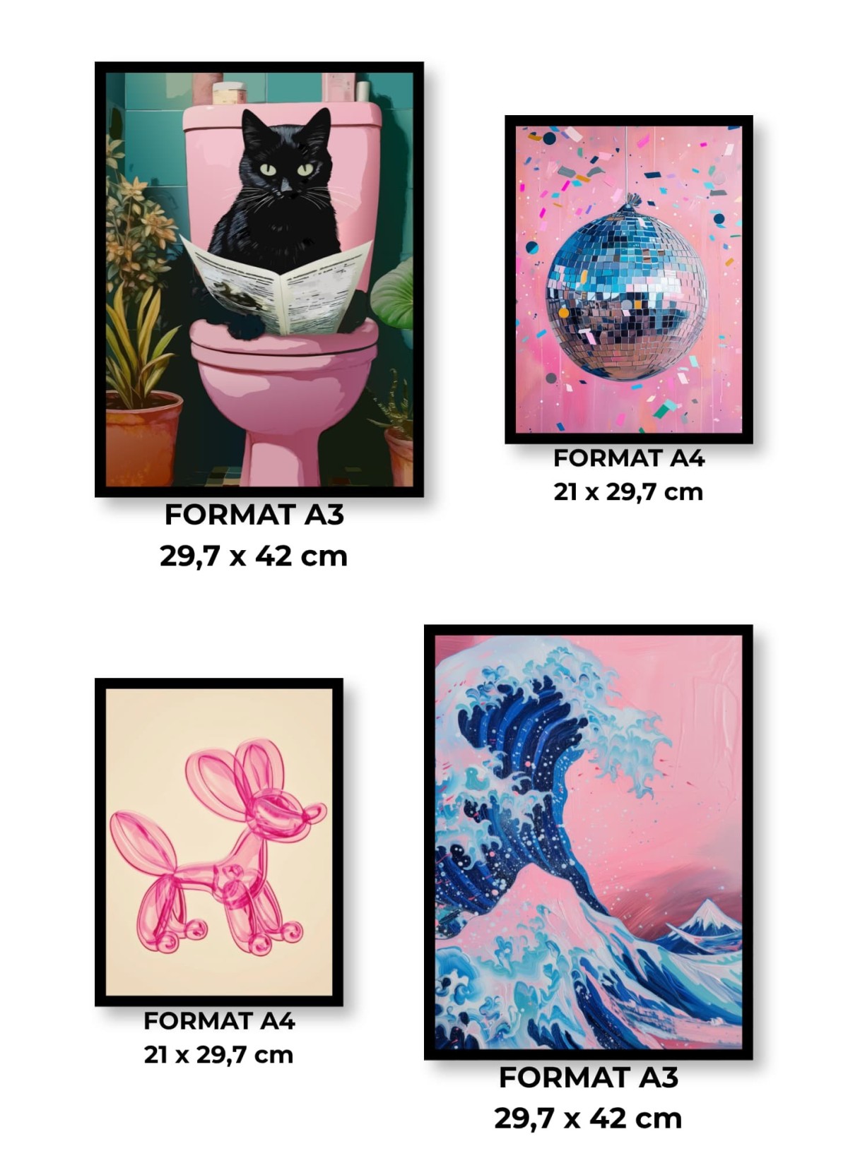 Pack Pop Art 1 : 4 affiches et cadres noirs | L’Afficherie
