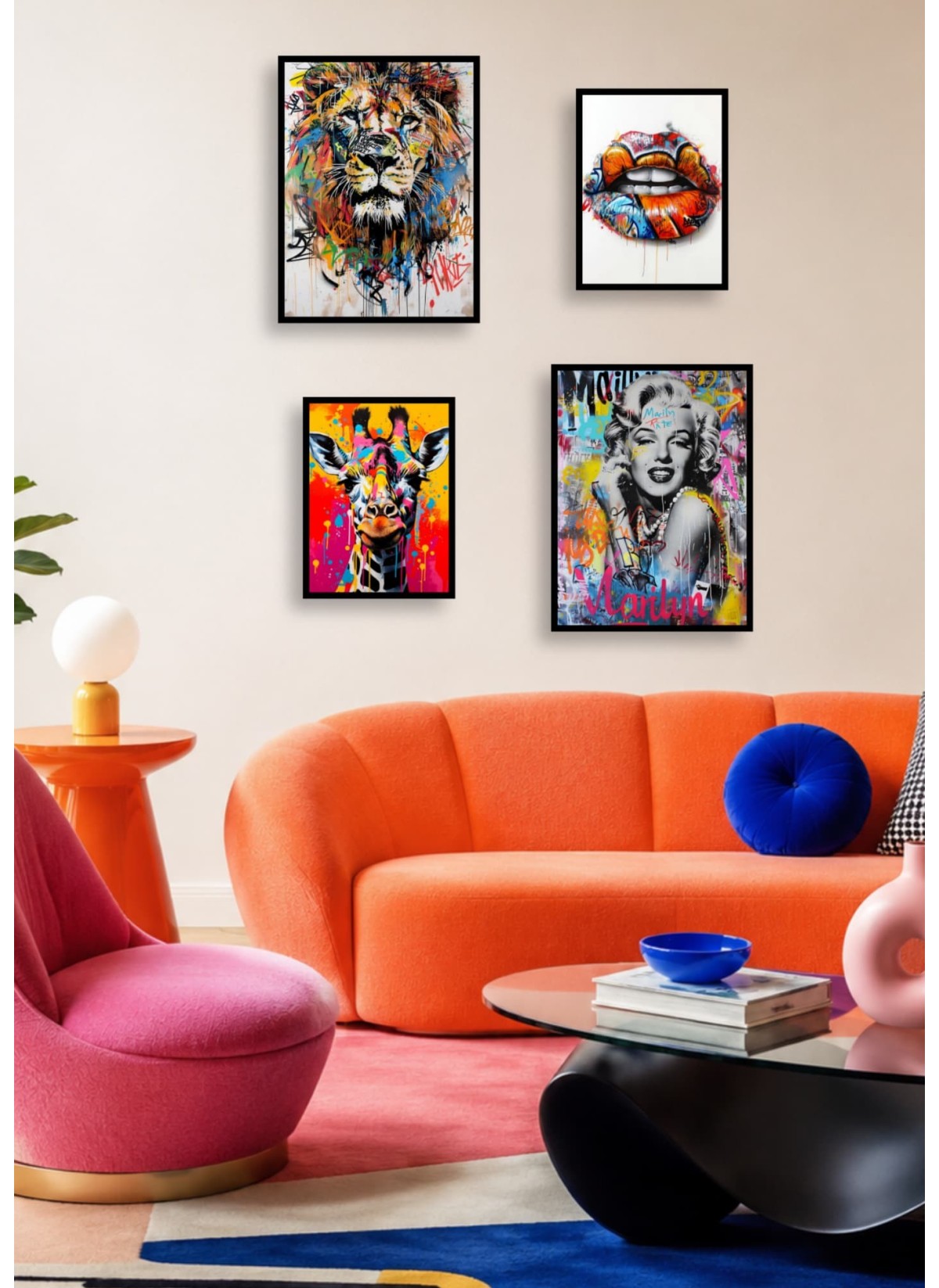 Pack Pop Art 2 : 4 affiches et cadres noirs | L’Afficherie