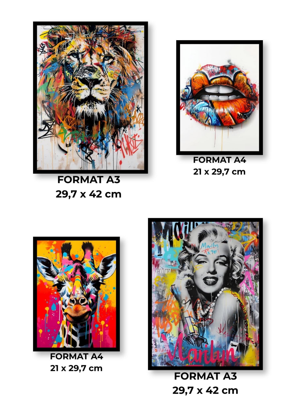 Pack Pop Art 2 : 4 affiches et cadres noirs | L’Afficherie