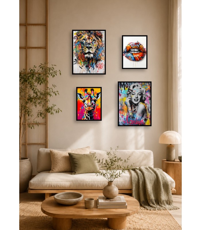 Pack Pop Art 2 : 4 affiches et cadres noirs | L’Afficherie