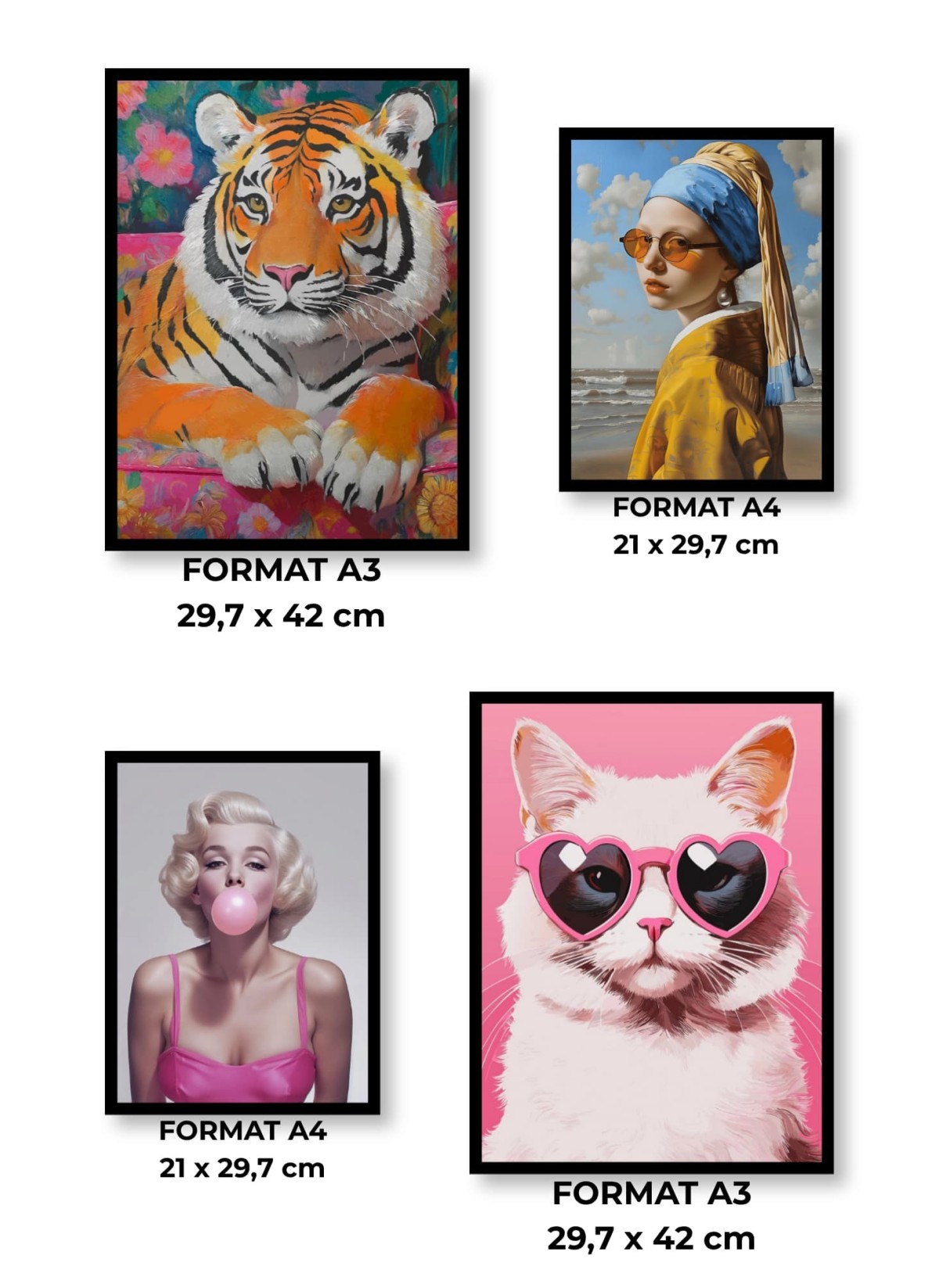 Pack Pop Art 3 : 4 affiches et cadres noirs | L’Afficherie