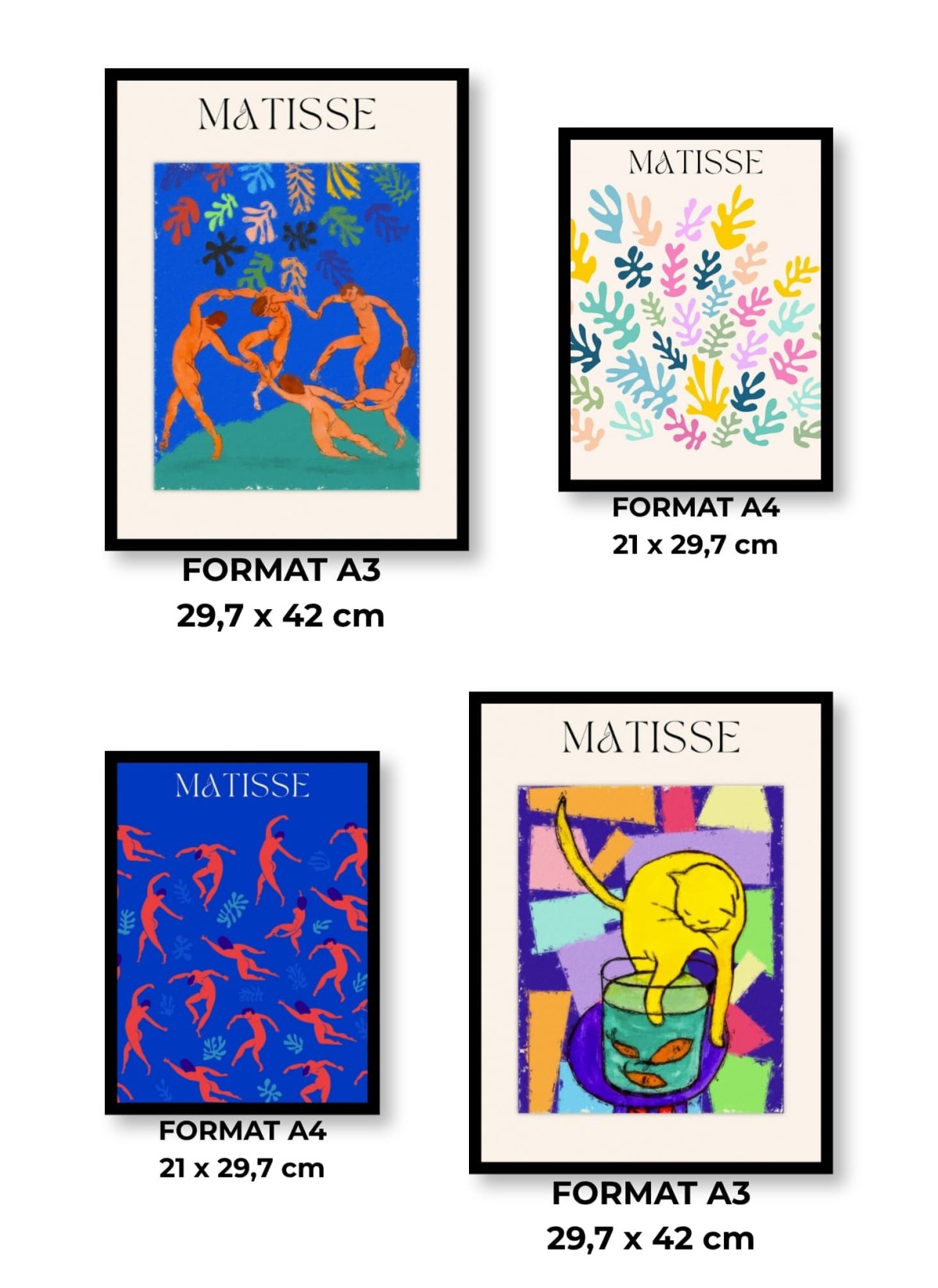 Pack d’affiches encadrées – Matisse : 4 affiches et cadres noirs | L’Afficherie