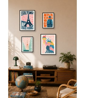 Pack d’affiches encadrées – Peintures du monde : 4 affiches et cadres noirs | L’Afficherie