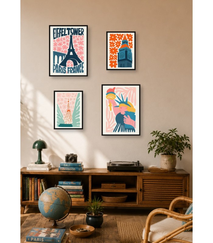 Pack d’affiches encadrées – Peintures du monde : 4 affiches et cadres noirs | L’Afficherie