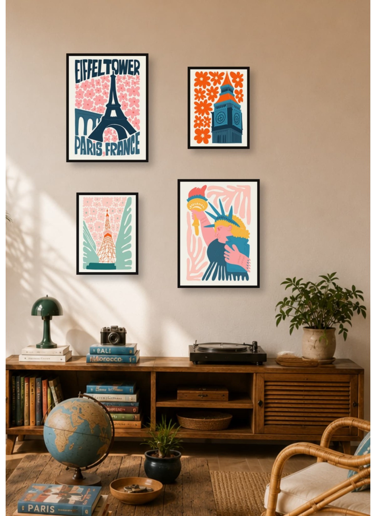 Pack d’affiches encadrées – Peintures du monde : 4 affiches et cadres noirs | L’Afficherie