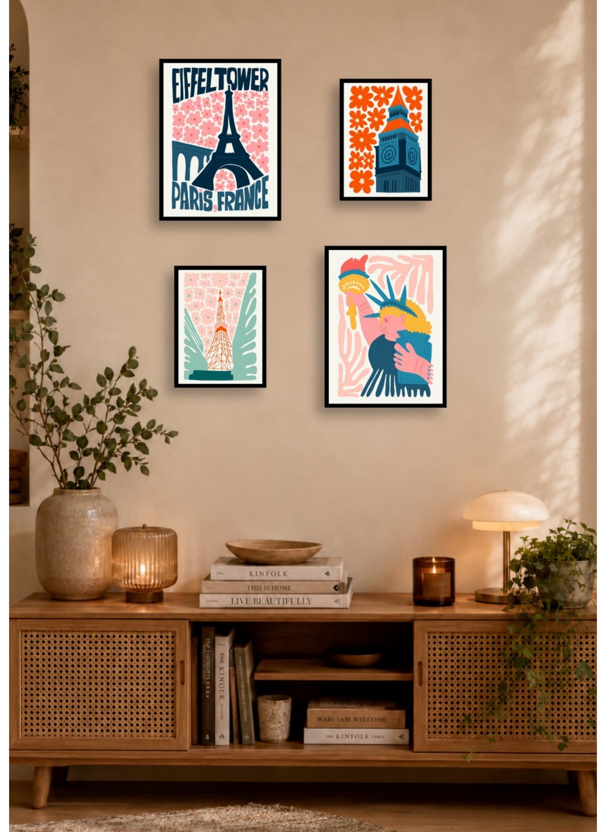 Pack d’affiches encadrées – Peintures du monde : 4 affiches et cadres noirs | L’Afficherie