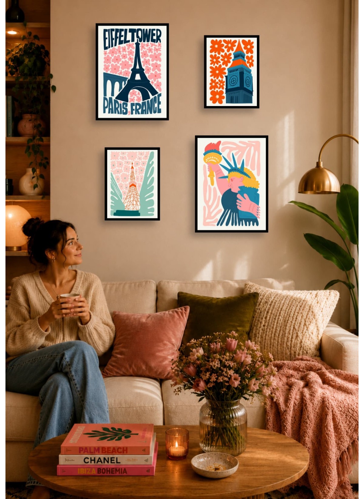 Pack d’affiches encadrées – Peintures du monde : 4 affiches et cadres noirs | L’Afficherie