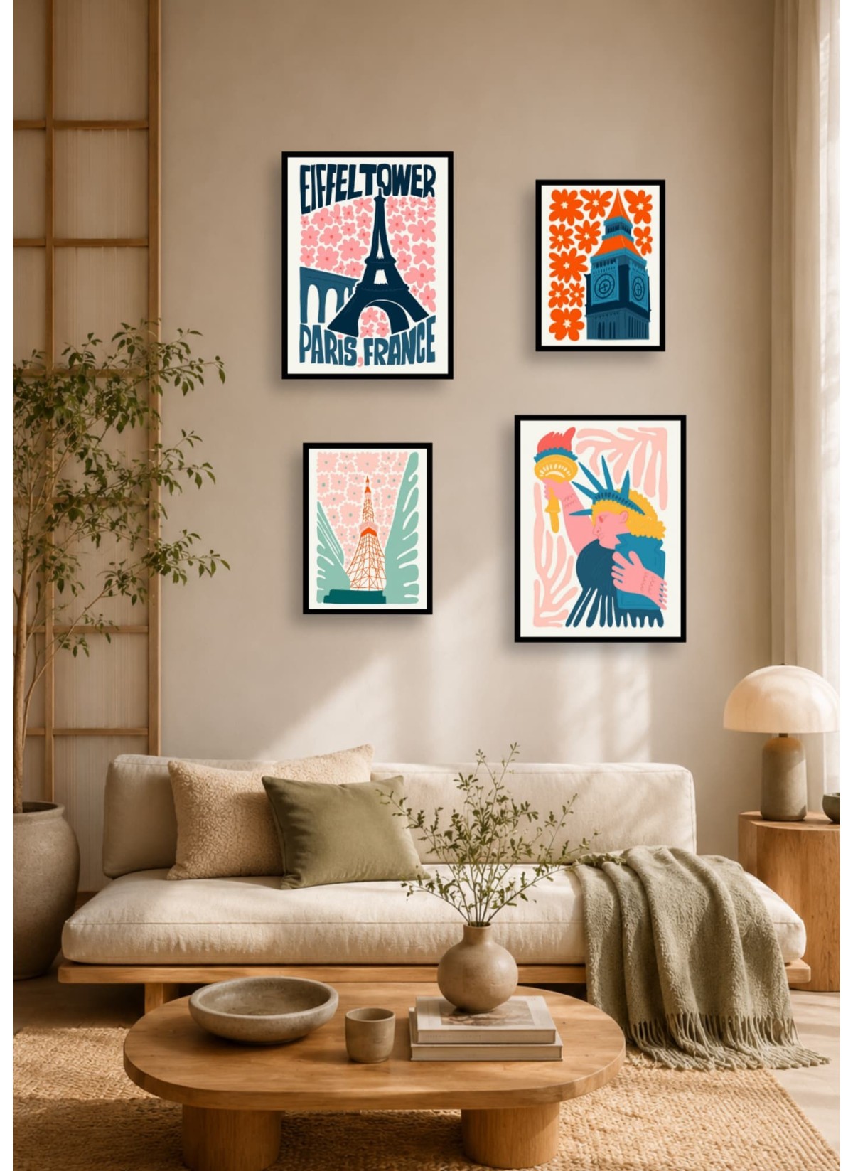 Pack d’affiches encadrées – Peintures du monde : 4 affiches et cadres noirs | L’Afficherie