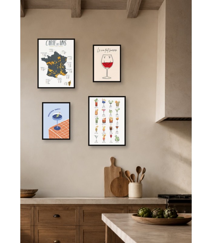 Pack d’affiches encadrées – Cuisine : 4 affiches et cadres noirs | L’Afficherie
