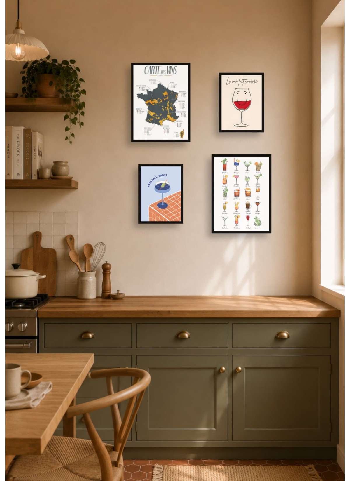 Pack d’affiches encadrées – Cuisine : 4 affiches et cadres noirs | L’Afficherie