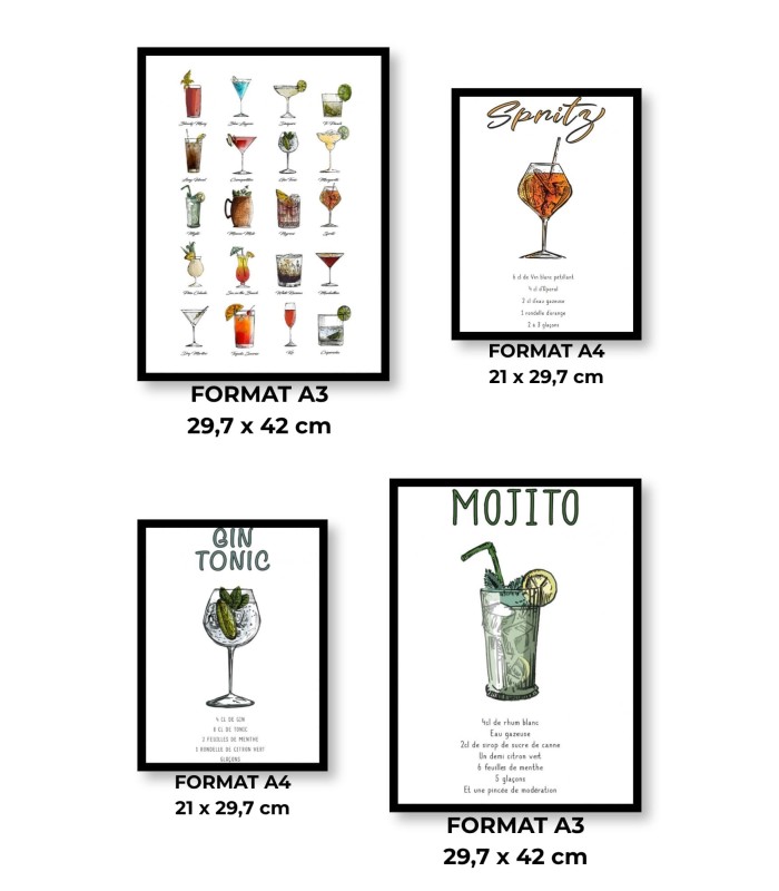 Pack d’affiches encadrées – Cocktails