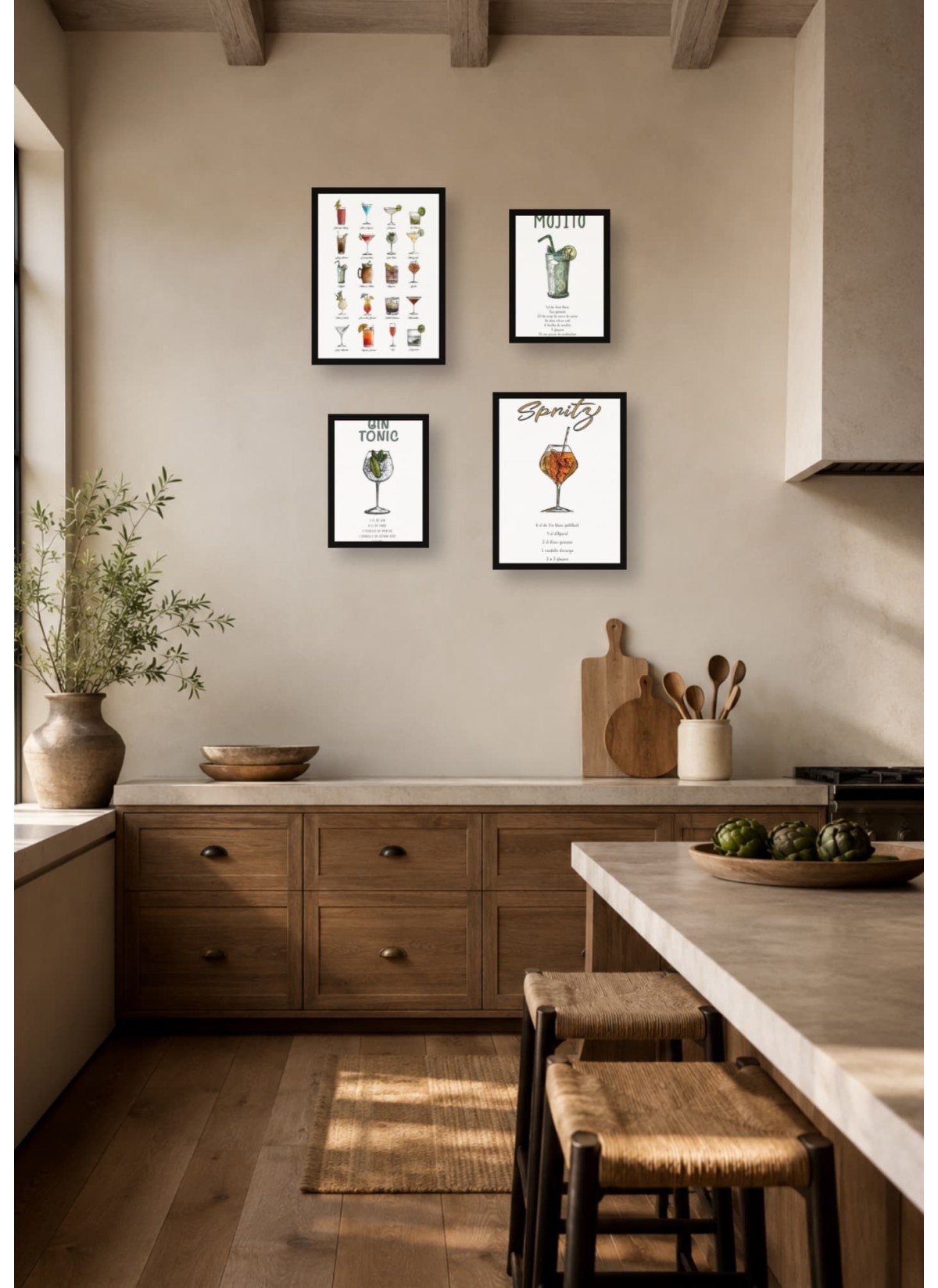 Pack d’affiches encadrées – Cocktails : 4 affiches et cadres noirs | L’Afficherie
