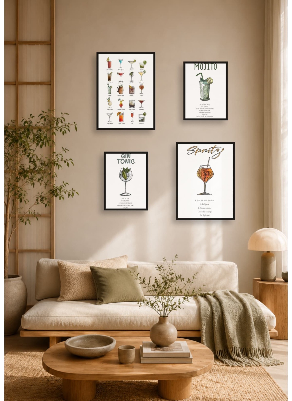 Pack d’affiches encadrées – Cocktails : 4 affiches et cadres noirs | L’Afficherie