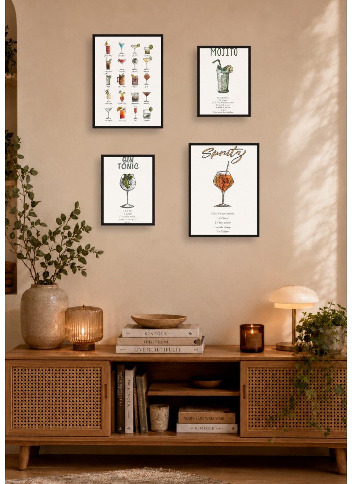 Pack d’affiches encadrées – Cocktails : 4 affiches et cadres noirs | L’Afficherie