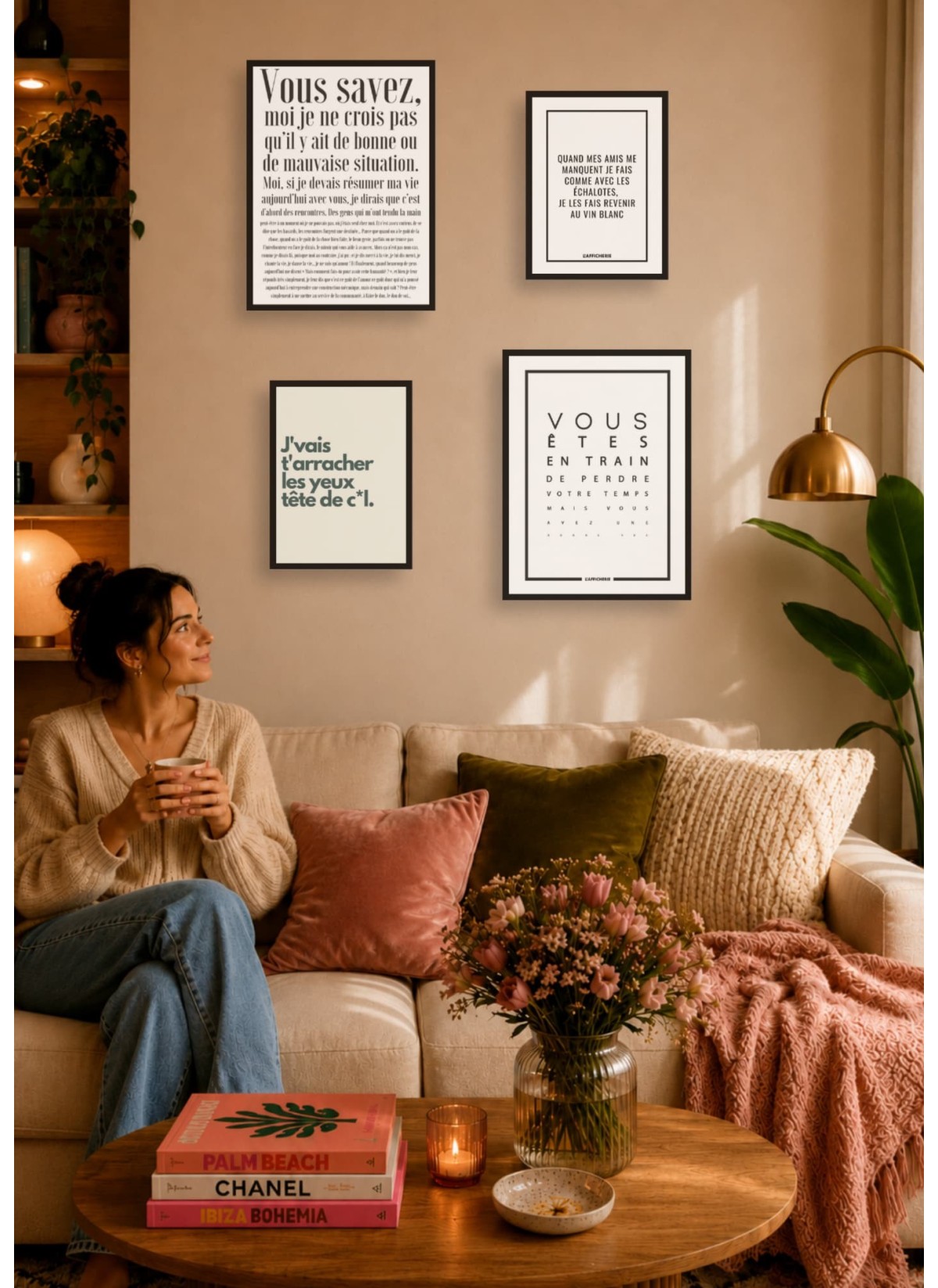 Pack d’affiches encadrées – Humour : 4 affiches et cadres noirs | L’Afficherie