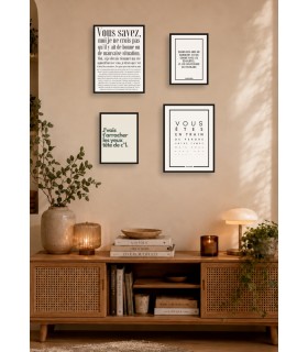 Pack d’affiches encadrées – Humour : 4 affiches et cadres noirs | L’Afficherie