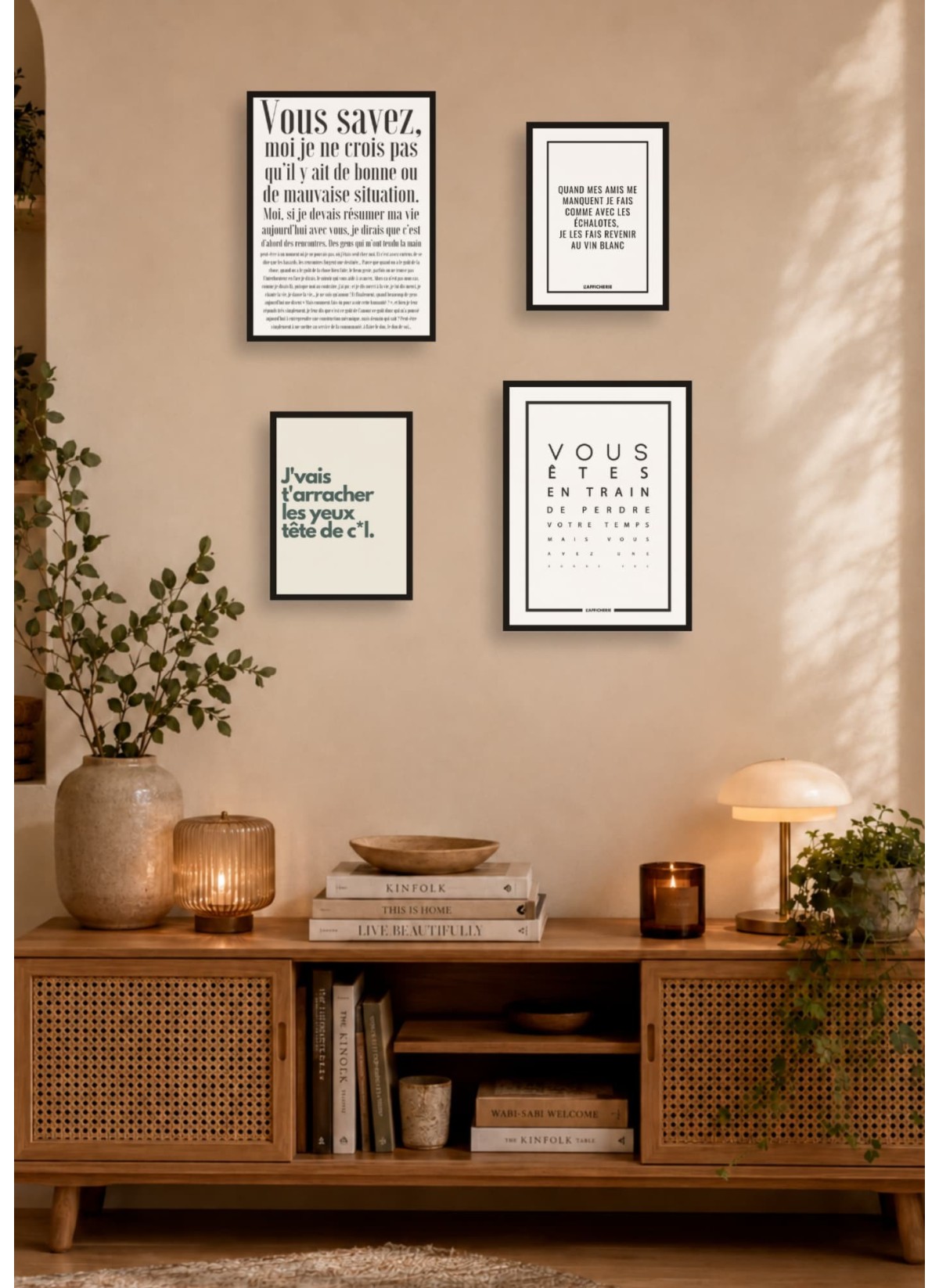 Pack d’affiches encadrées – Humour : 4 affiches et cadres noirs | L’Afficherie