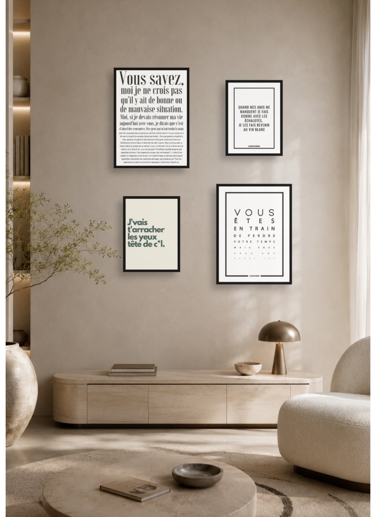 Pack d’affiches encadrées – Humour : 4 affiches et cadres noirs | L’Afficherie