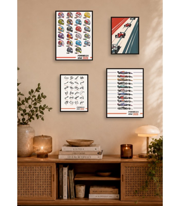 Pack d’affiches encadrées – formule 1 : 4 affiches et cadres noirs | L’Afficherie