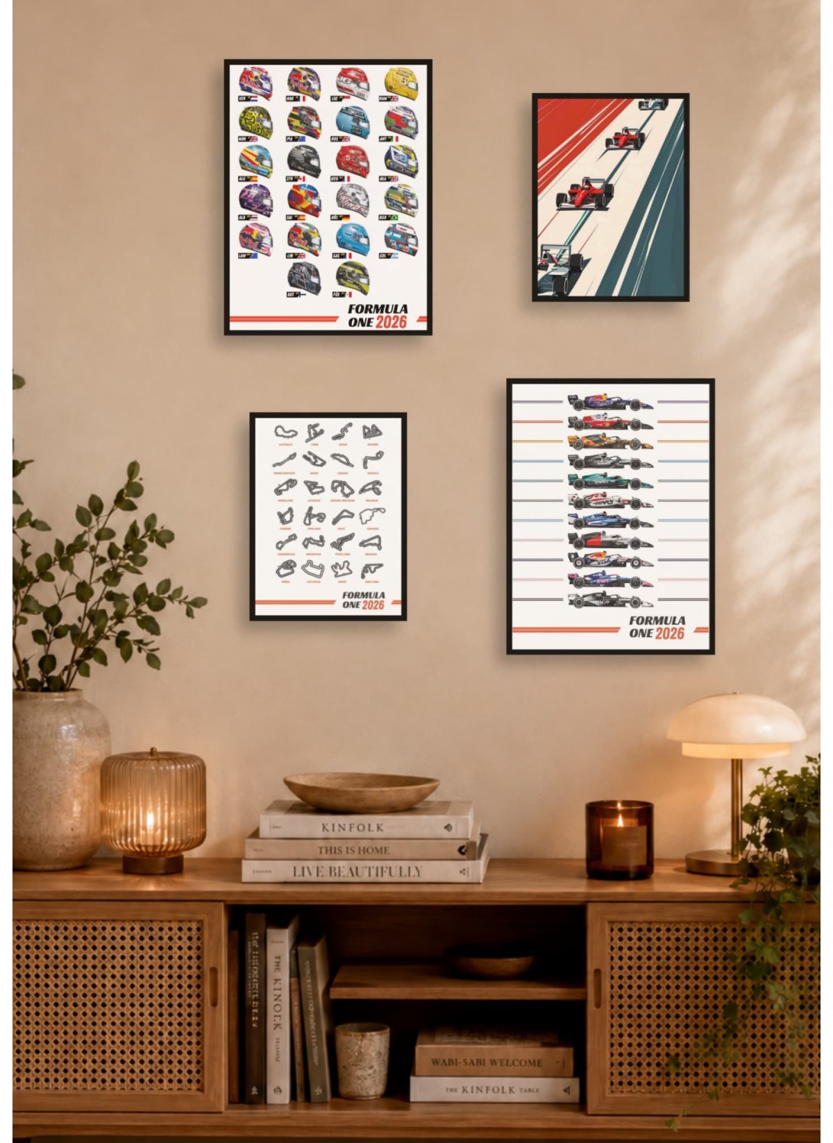 Pack d’affiches encadrées – formule 1 : 4 affiches et cadres noirs | L’Afficherie