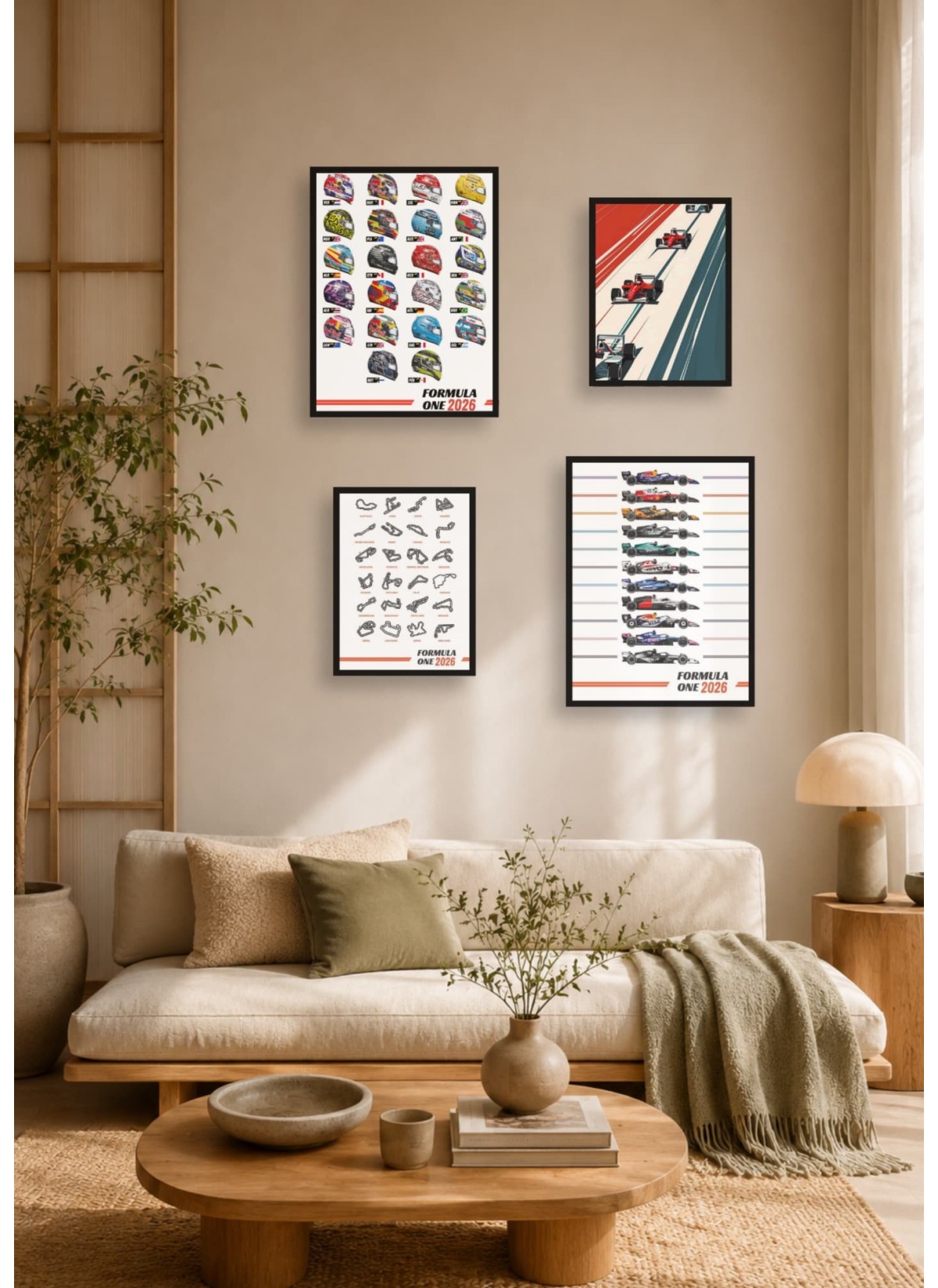 Pack d’affiches encadrées – formule 1 : 4 affiches et cadres noirs | L’Afficherie
