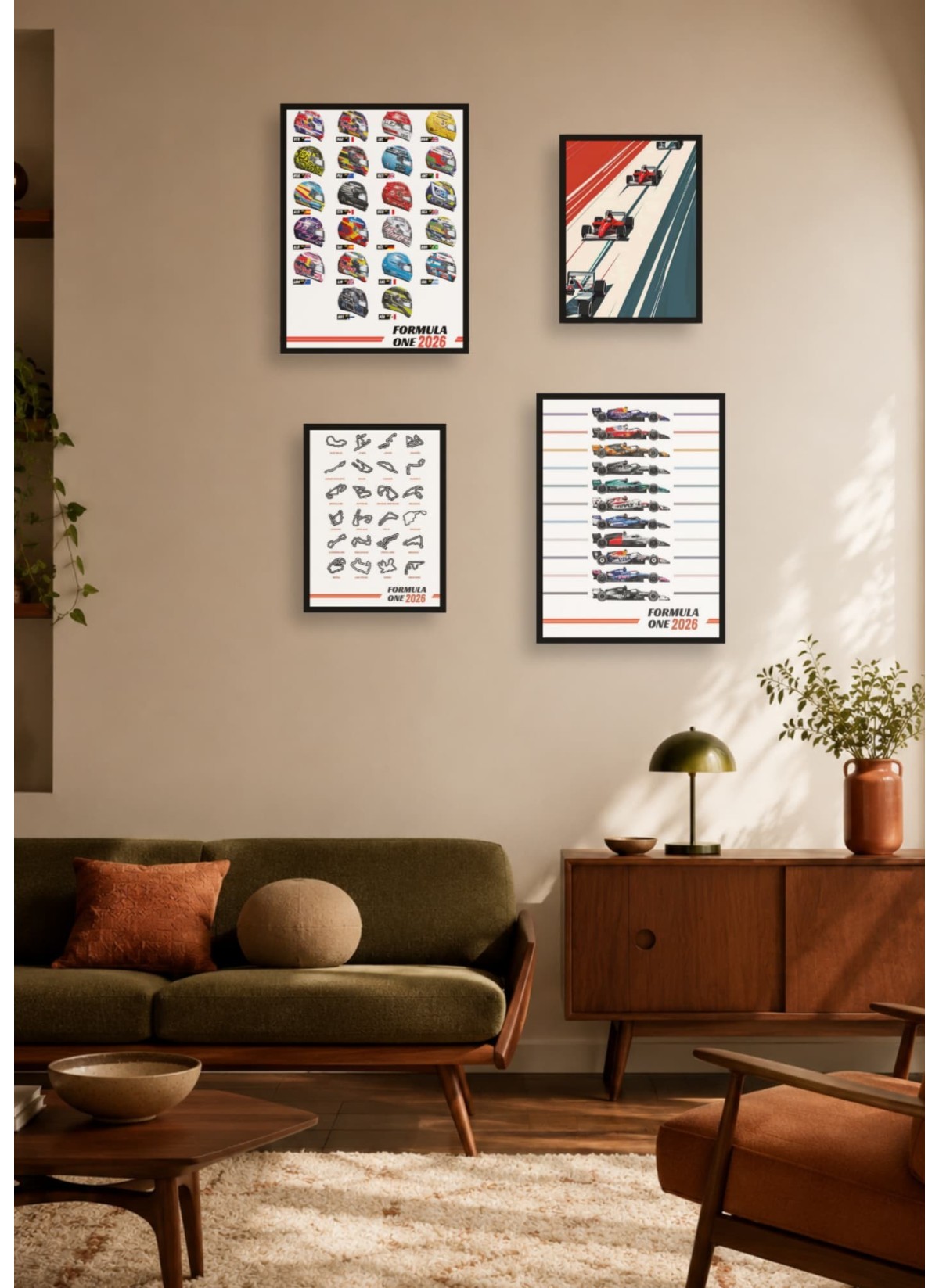 Pack d’affiches encadrées – formule 1 : 4 affiches et cadres noirs | L’Afficherie