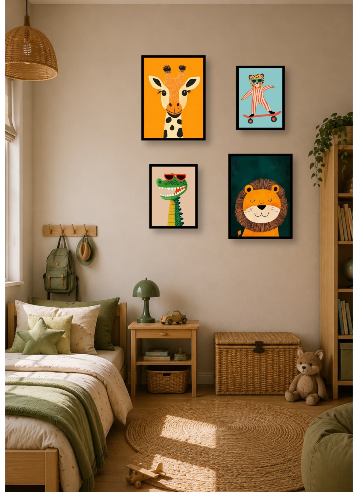 Pack d’affiches encadrées – enfant : 4 affiches et cadres noirs | L’Afficherie
