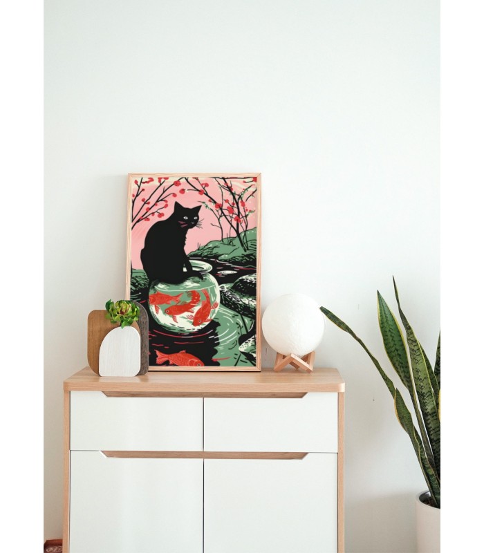Affiche Le chat aux poissons