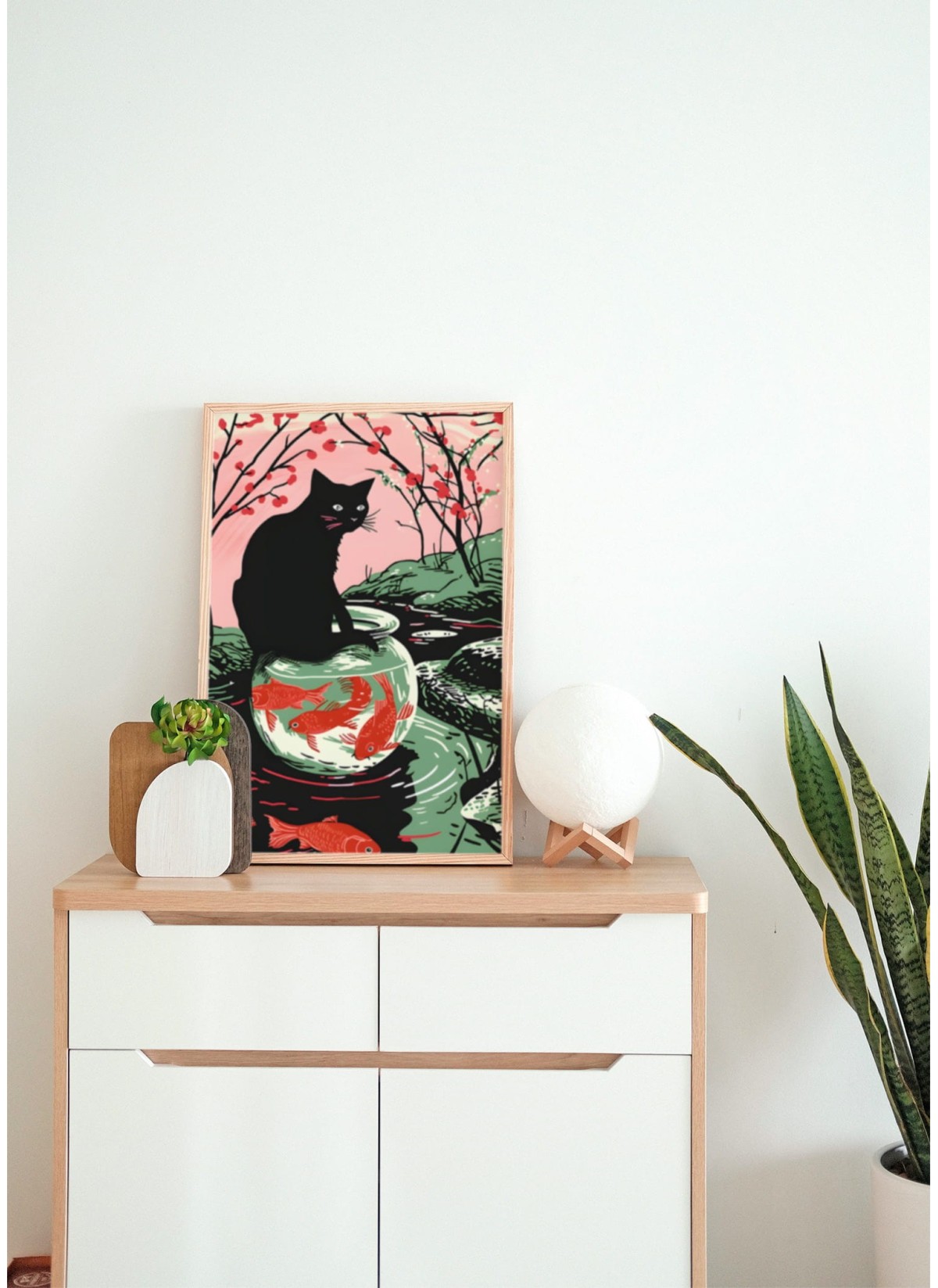Affiche Le chat aux poissons