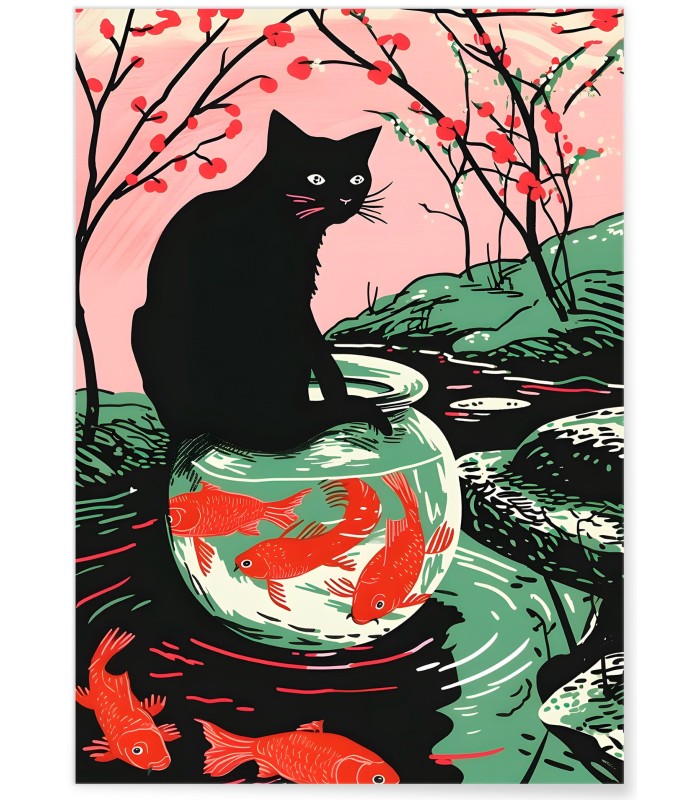 Affiche Le chat aux poissons