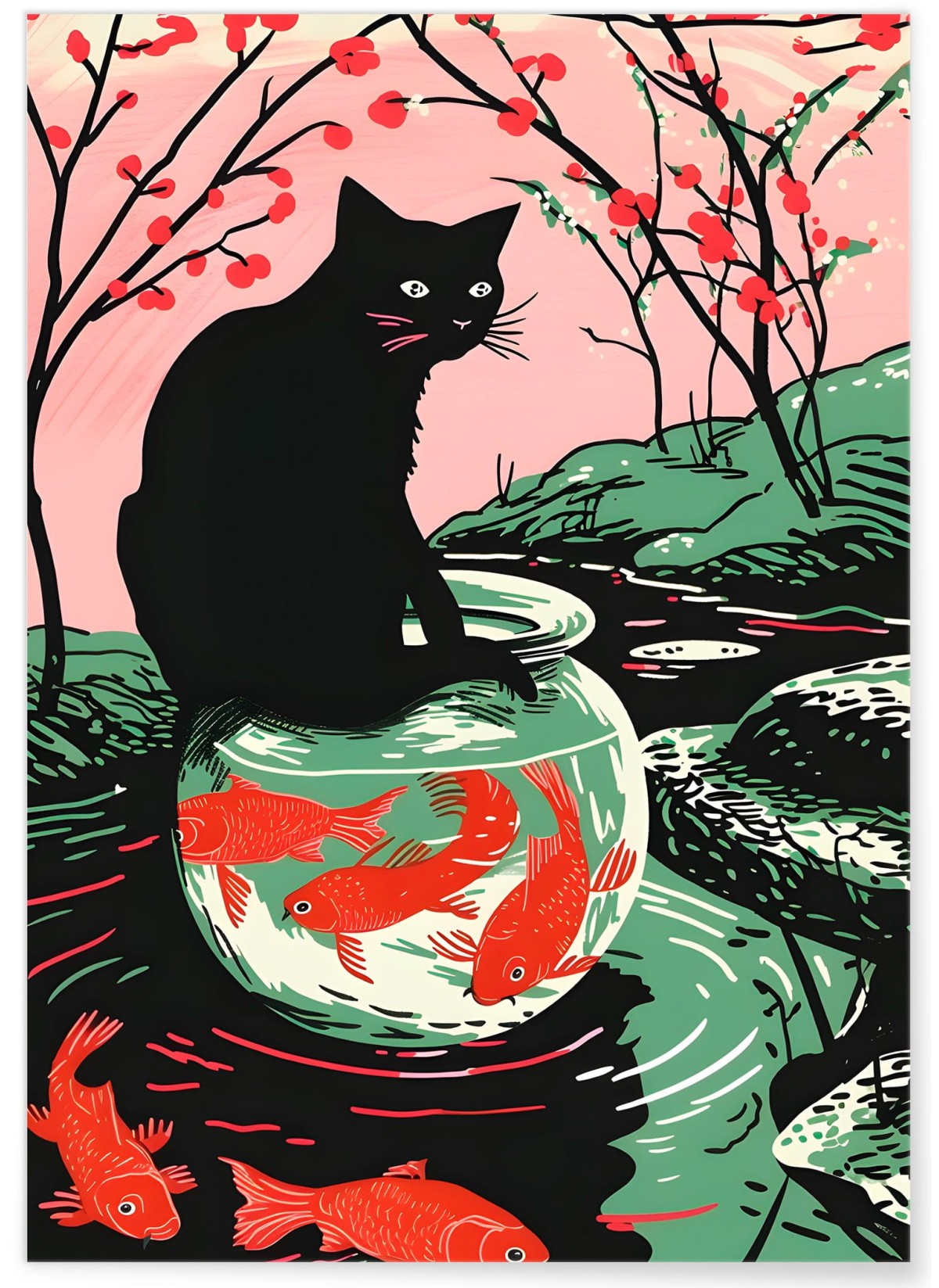 Affiche Le chat aux poissons