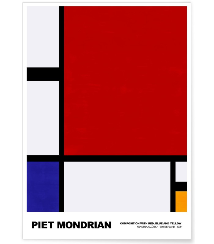 Affiche Piet Mondrian Composition with red, blue and yellow
