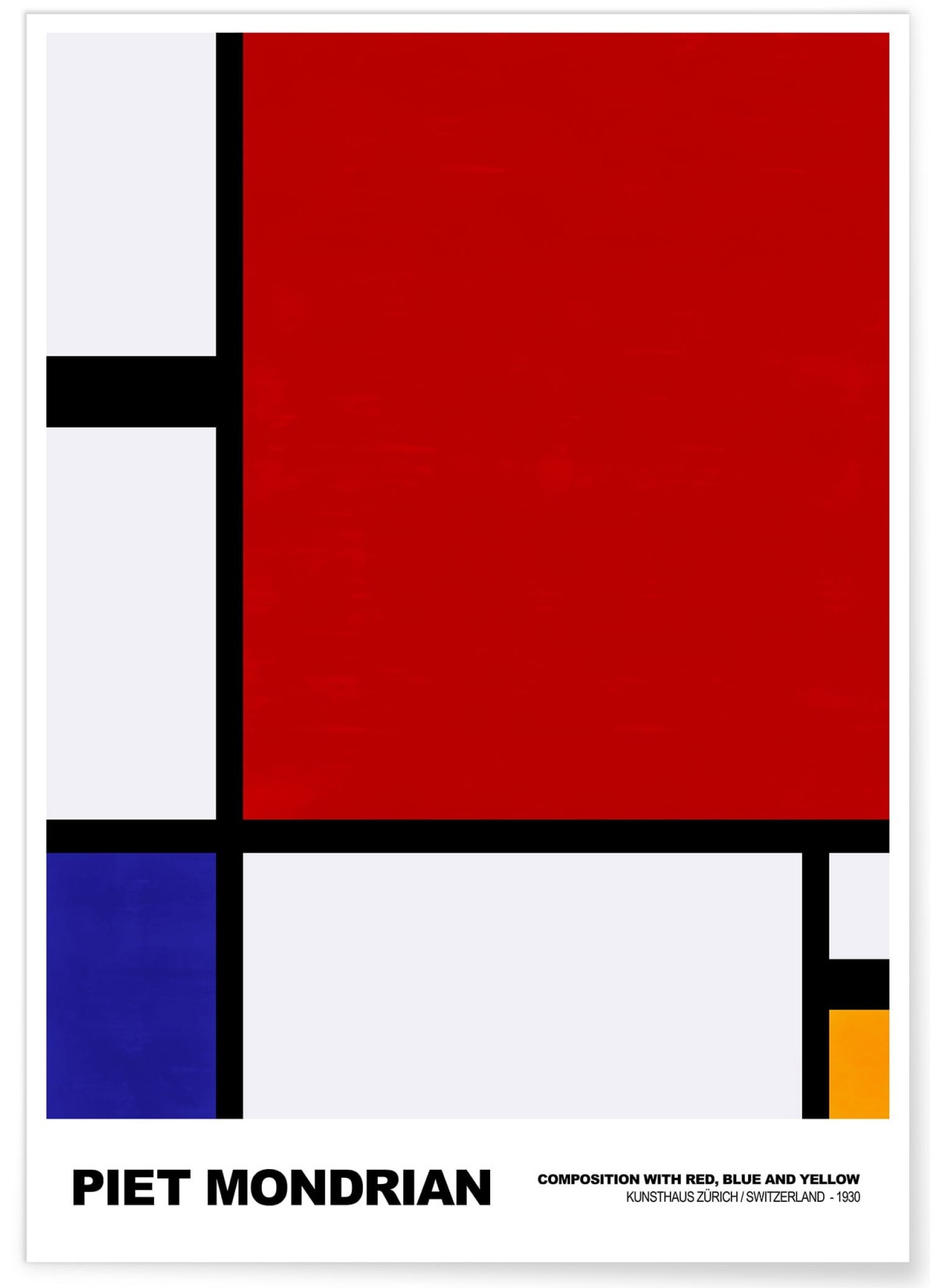 Affiche Piet Mondrian Composition with red, blue and yellow