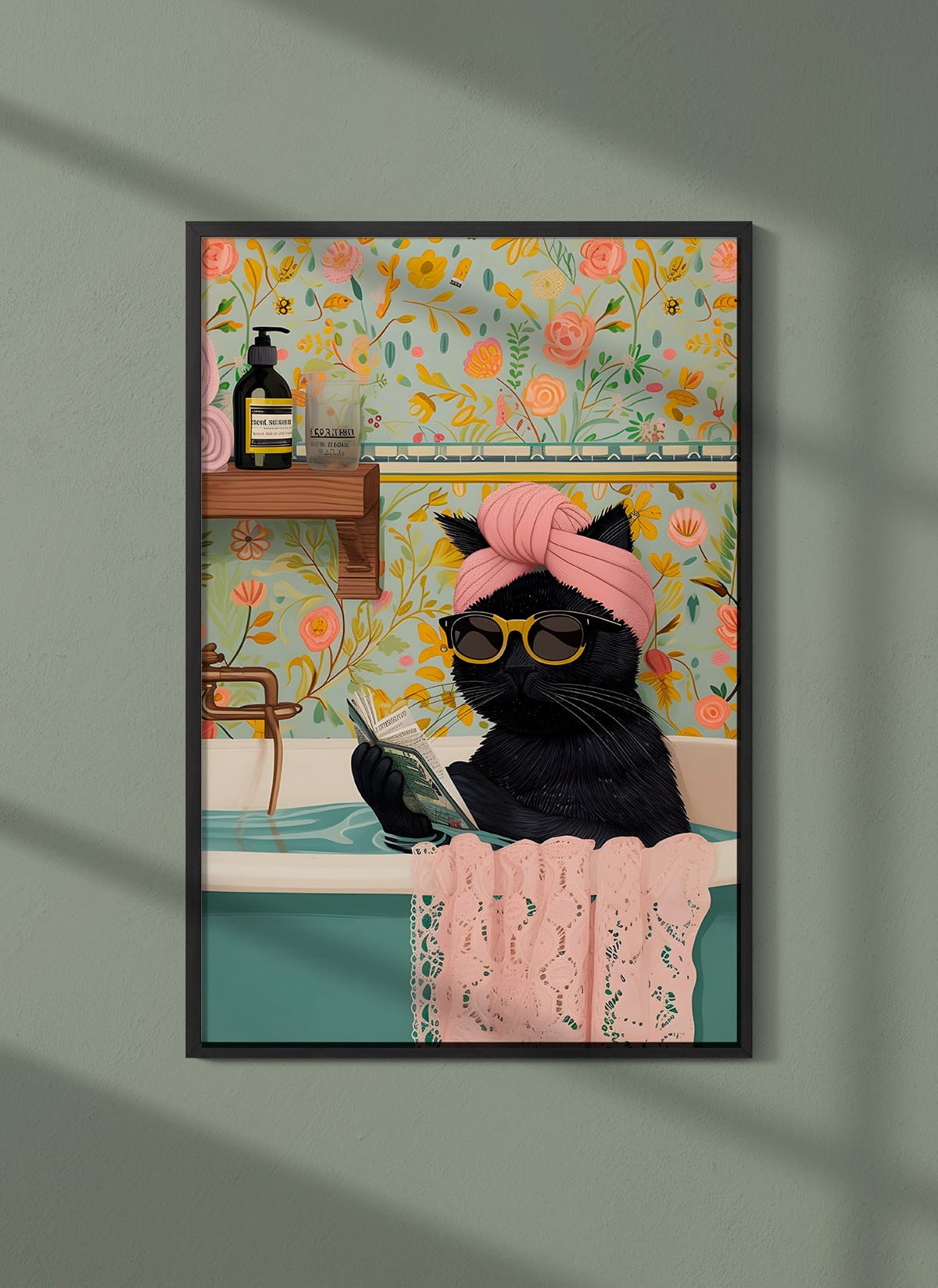 Affiche Le chat prend son bain