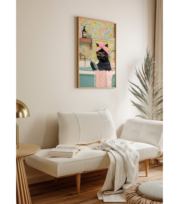 Affiche Le chat prend son bain