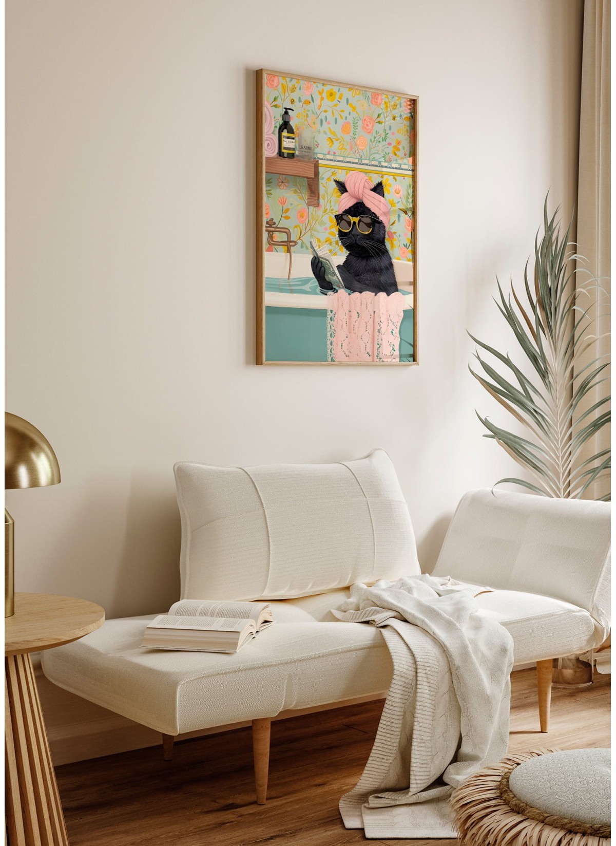 Affiche Le chat prend son bain