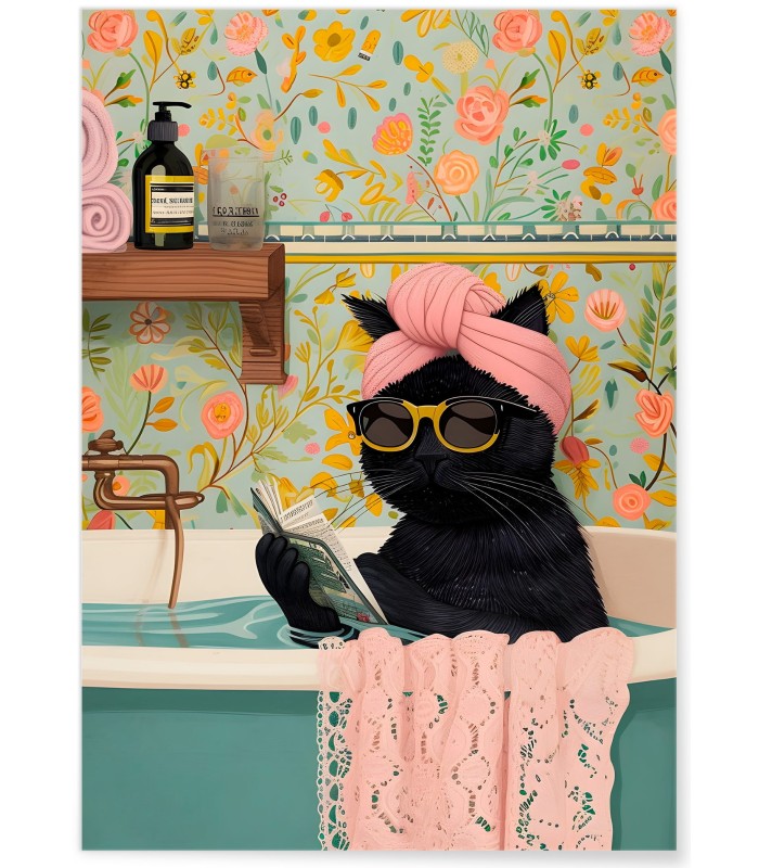 Affiche Le chat prend son bain