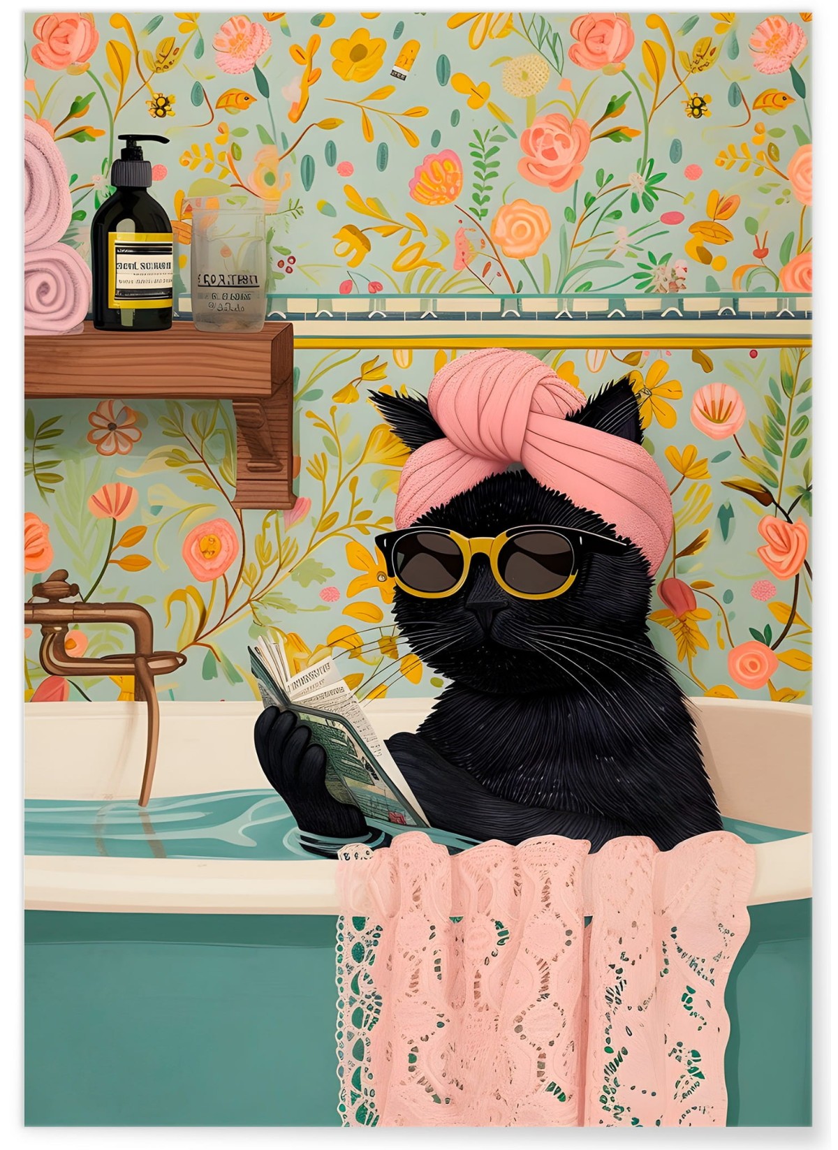 Affiche Le chat prend son bain