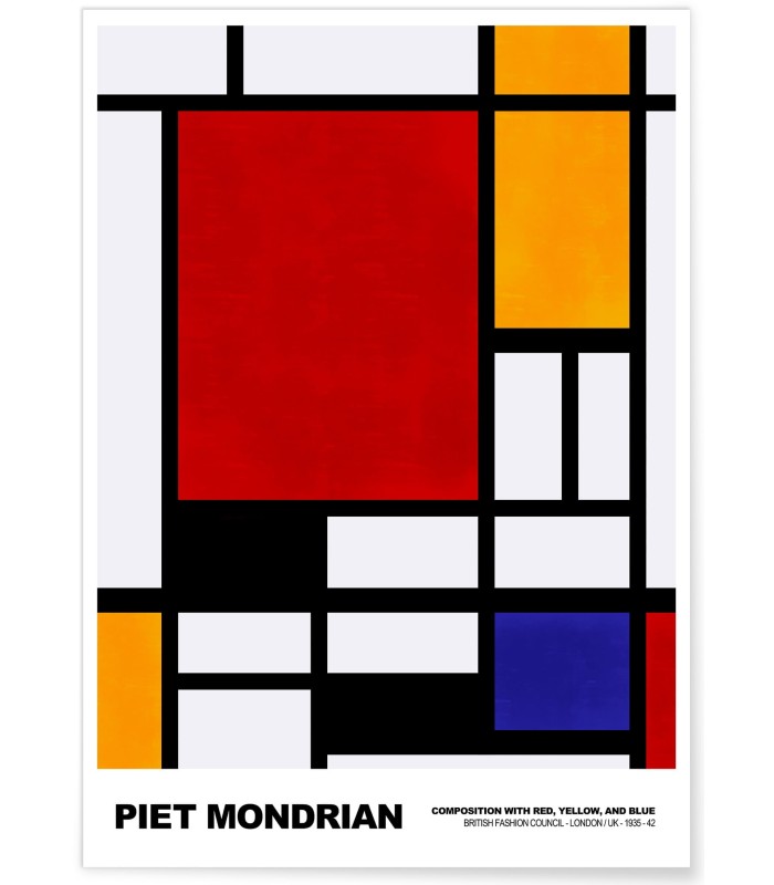 Affiche Piet Mondrian Composition with red, yellow and blue