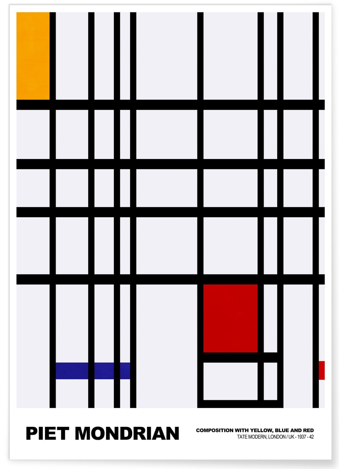 Affiche Piet Mondrian Composition with yellow, blue and red