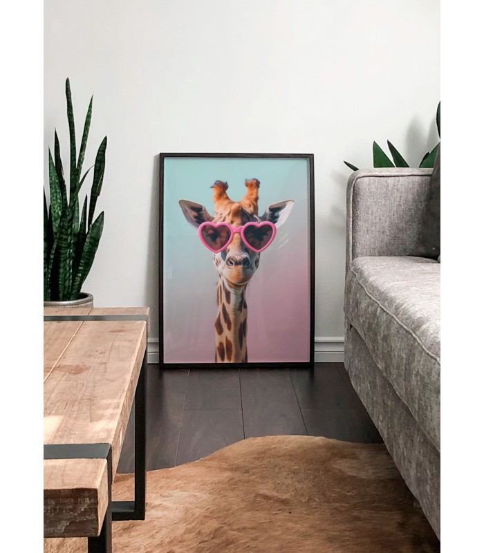 Affiche La girafe aux lunettes coeur